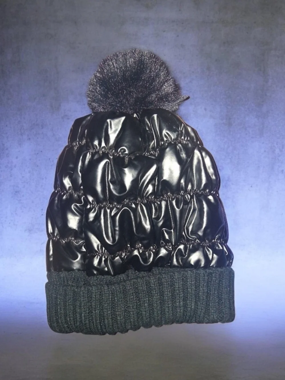 Black Quilted Pom Beanie Hat for Kids - Unbranded